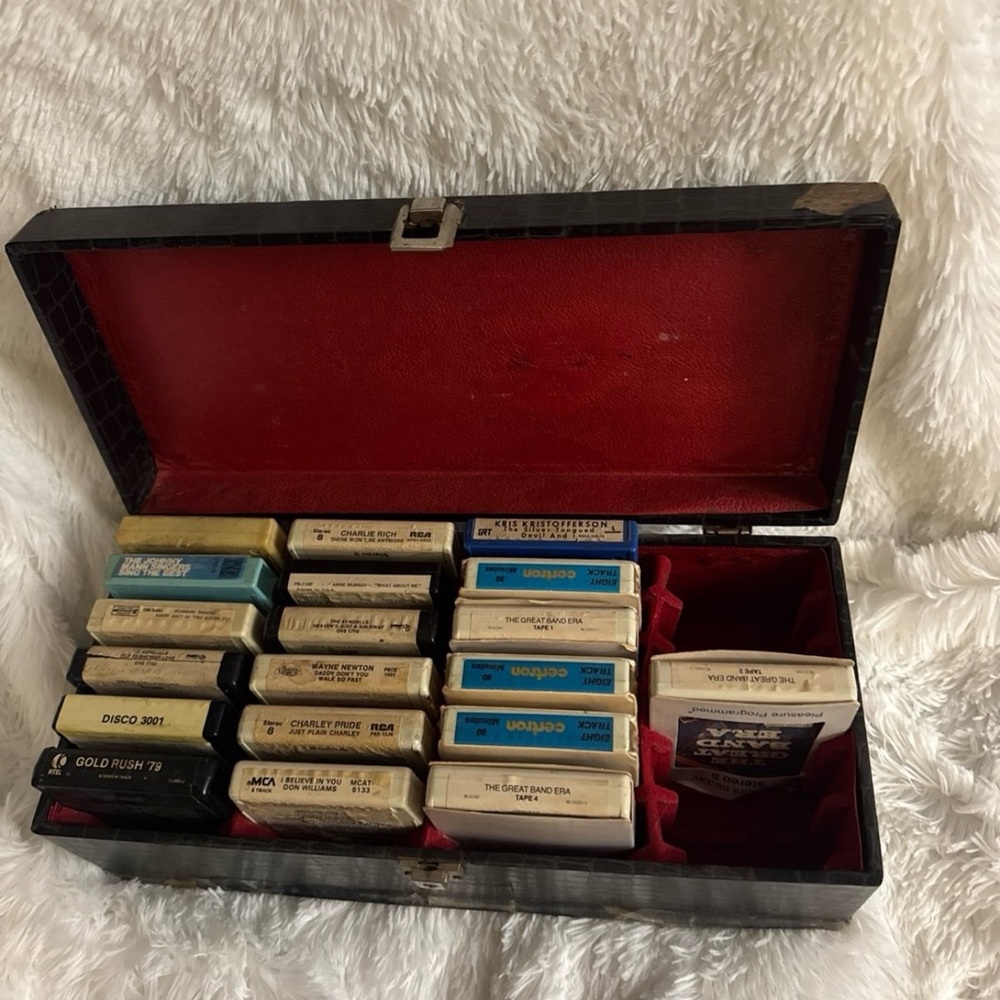 Vintage 8-Track Tape Collection in Black Case